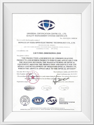 烨嘉光电ISO9001荣誉证书（英文）