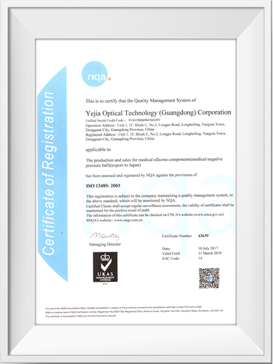 烨嘉光电ISO13485荣誉证书（英文）
